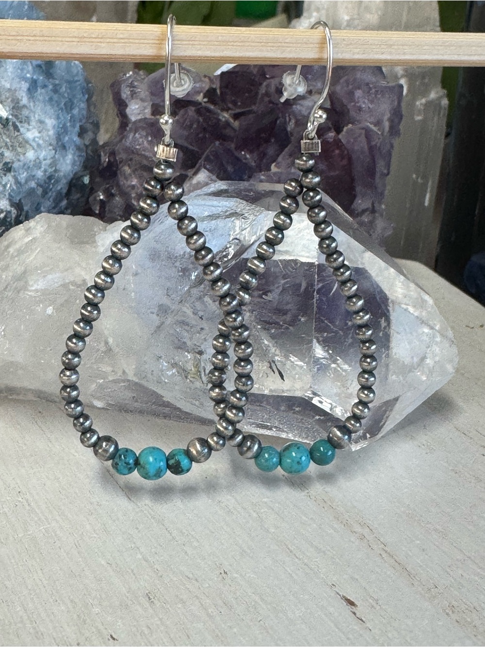 Sterling Silver Teardrop Earrings with Turquoise Beads - Elegant Women’s Jewelry